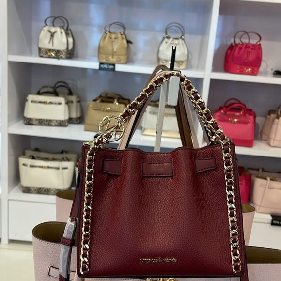 Michael Kors Women's Mina Small Belted Chain Crossbody Shoulder Bags Dark Cherry - Picture 3 of 16